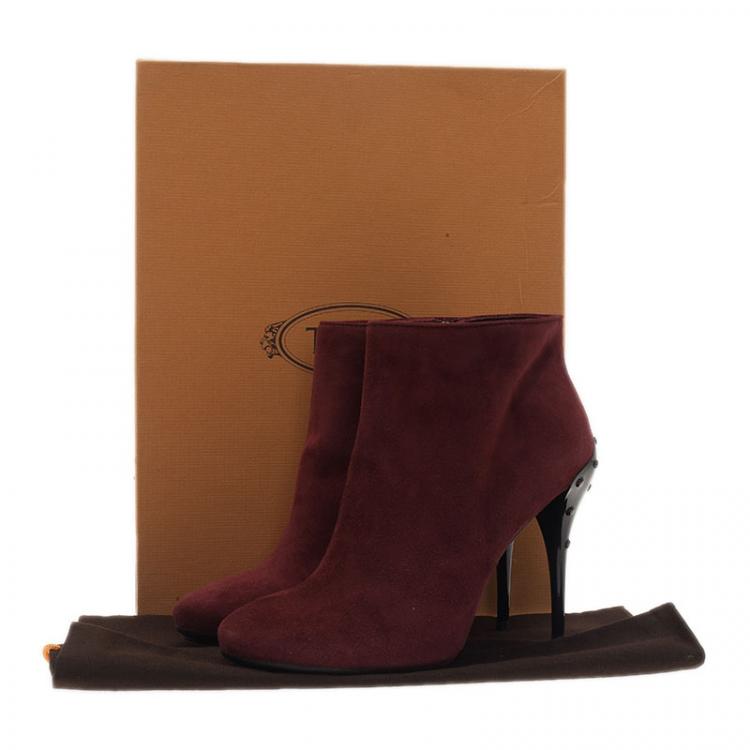 Pre Owned Tod's Burgundy Suede Ankle Booties Size 39