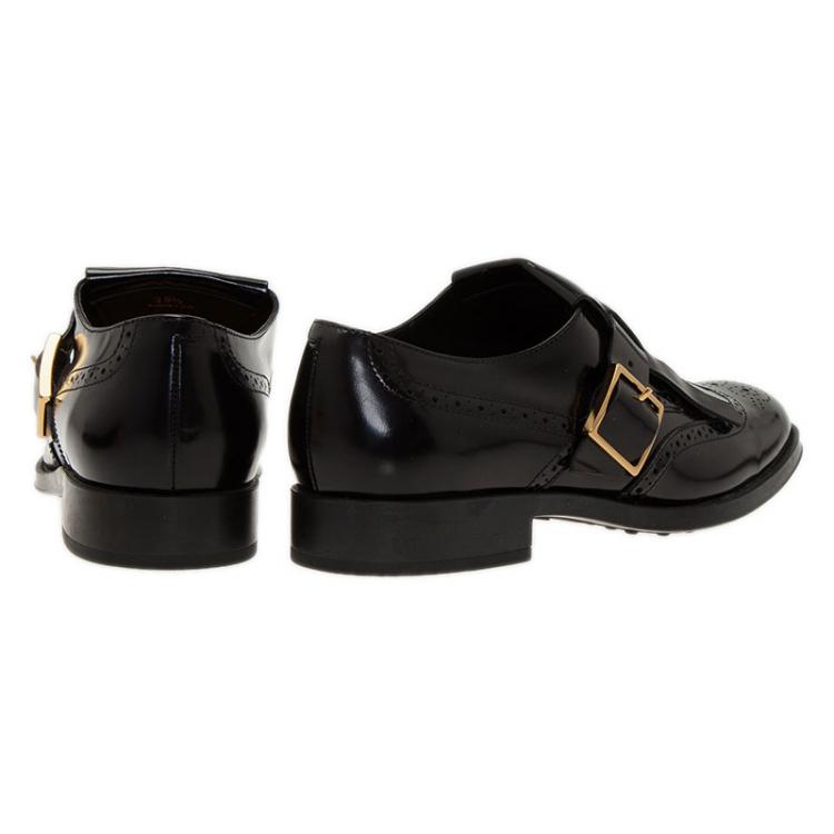 مملوكة مسبقًا Tod's Black Leather Fringe Brogue Derby Size 39.5
