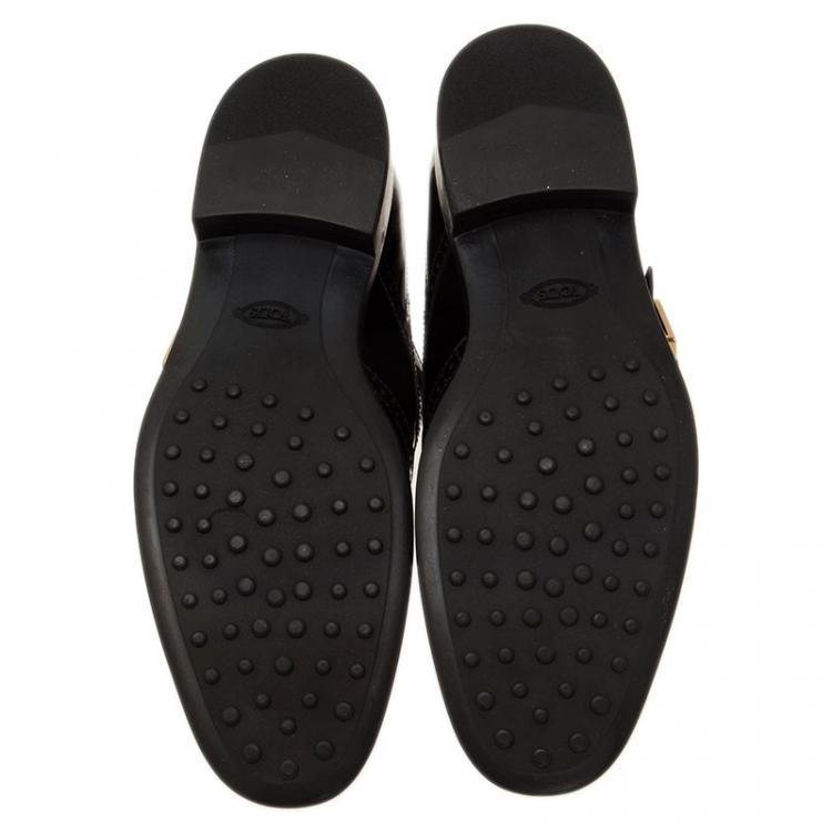 مملوكة مسبقًا Tod's Black Leather Fringe Brogue Derby Size 39.5