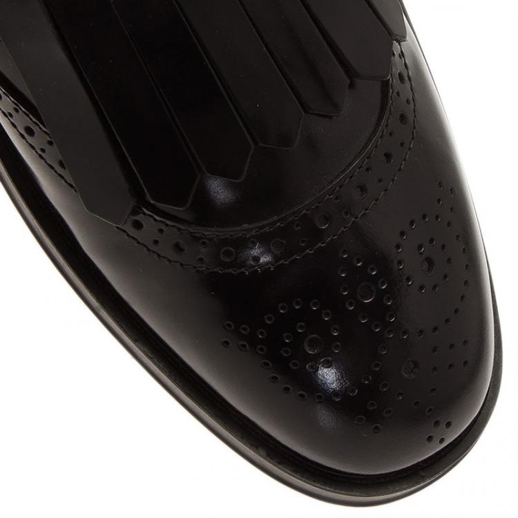 مملوكة مسبقًا Tod's Black Leather Fringe Brogue Derby Size 39.5