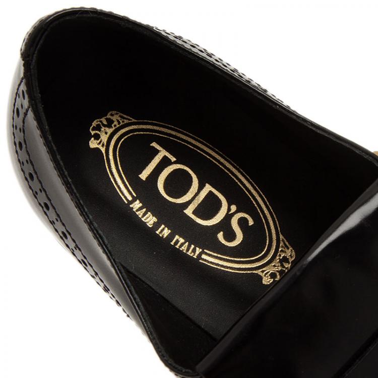 مملوكة مسبقًا Tod's Black Leather Fringe Brogue Derby Size 39.5