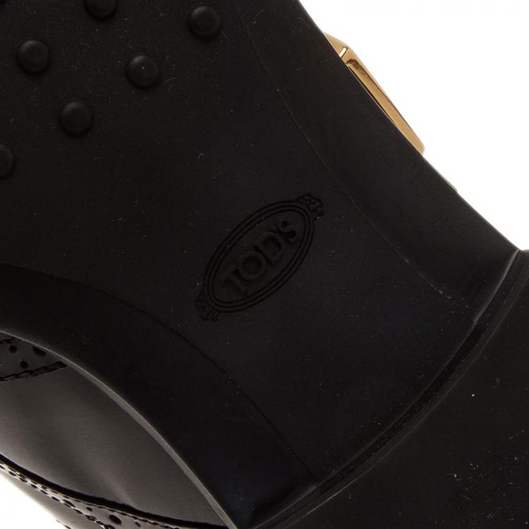 مملوكة مسبقًا Tod's Black Leather Fringe Brogue Derby Size 39.5