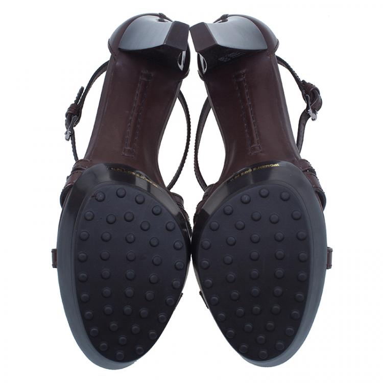 Pre Owned Tod's Brown Leather Crisscross Strap Platform Sandals Size 39.5