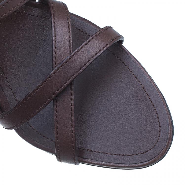 Pre Owned Tod's Brown Leather Crisscross Strap Platform Sandals Size 39.5