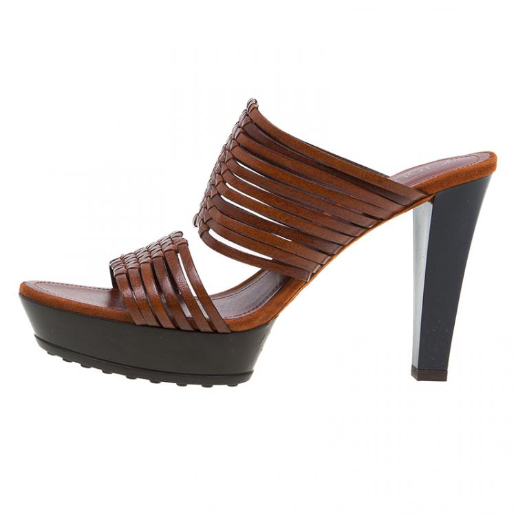 Pre Owned Tod's Brown Leather Strappy Mules Size 38