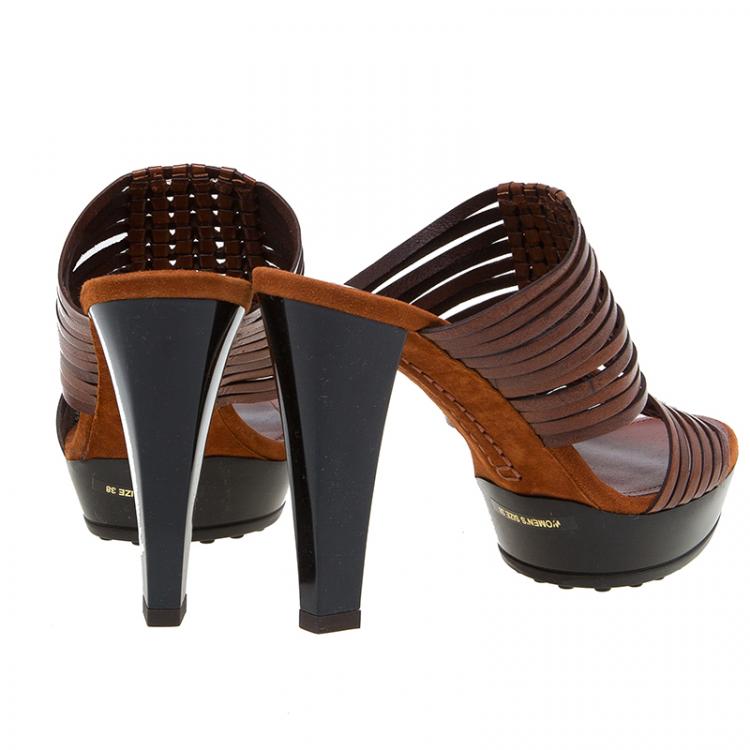 Pre Owned Tod's Brown Leather Strappy Mules Size 38