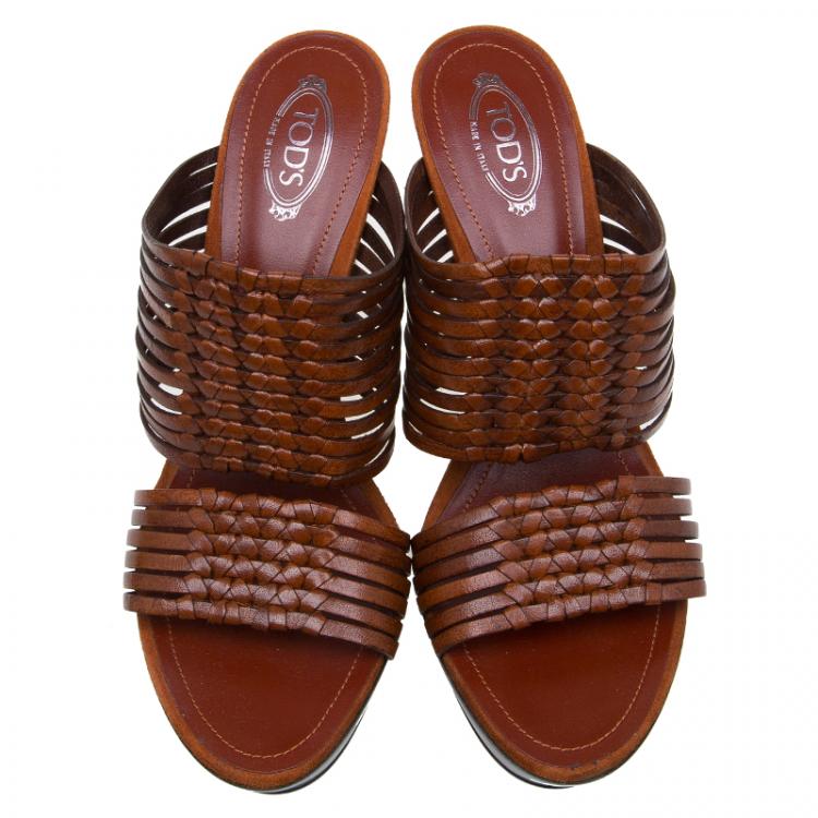 Pre Owned Tod's Brown Leather Strappy Mules Size 38