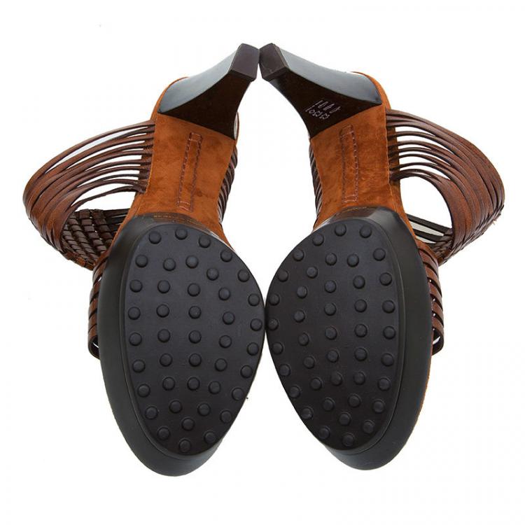 Pre Owned Tod's Brown Leather Strappy Mules Size 38