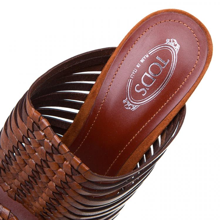 Pre Owned Tod's Brown Leather Strappy Mules Size 38