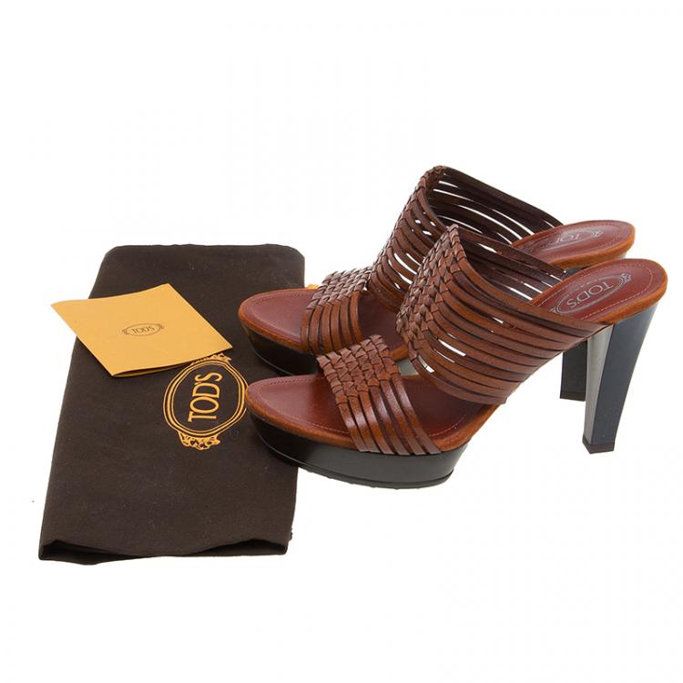 Pre Owned Tod's Brown Leather Strappy Mules Size 38