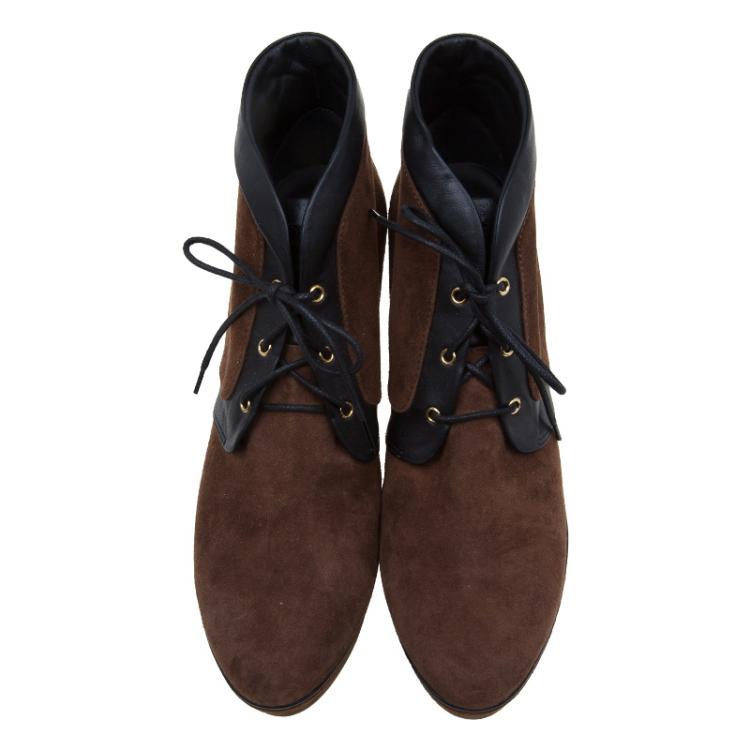 Pre Owned Tod's Brown Suede and Leather Wedge Oxford Booties Size 40