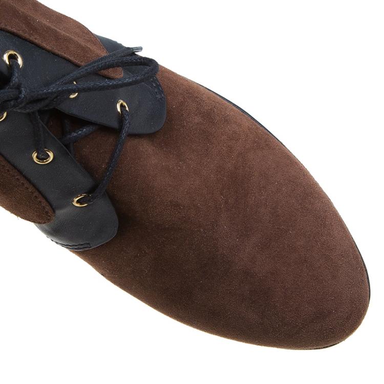 Pre Owned Tod's Brown Suede and Leather Wedge Oxford Booties Size 40