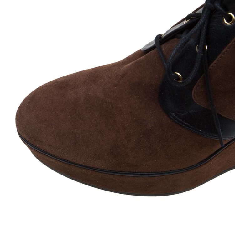 Pre Owned Tod's Brown Suede and Leather Wedge Oxford Booties Size 40