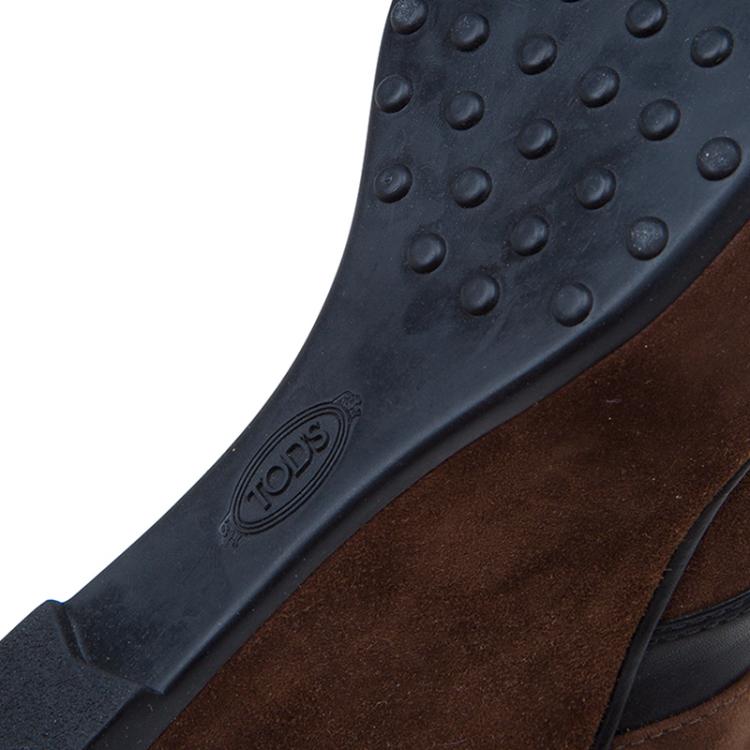 Pre Owned Tod's Brown Suede and Leather Wedge Oxford Booties Size 40