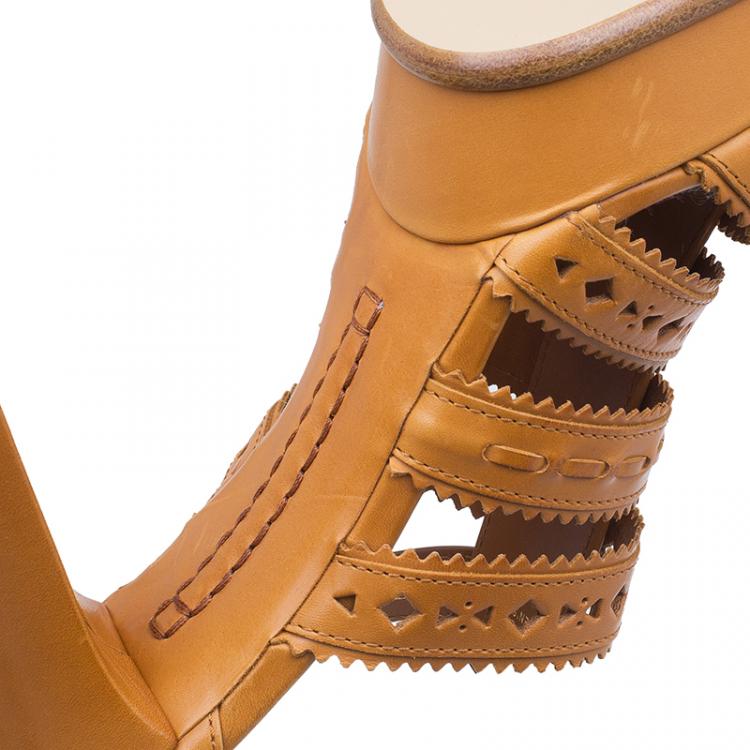 Pre Owned Tod's Tan Leather Cut Out Caged Sandals Size 39.5
