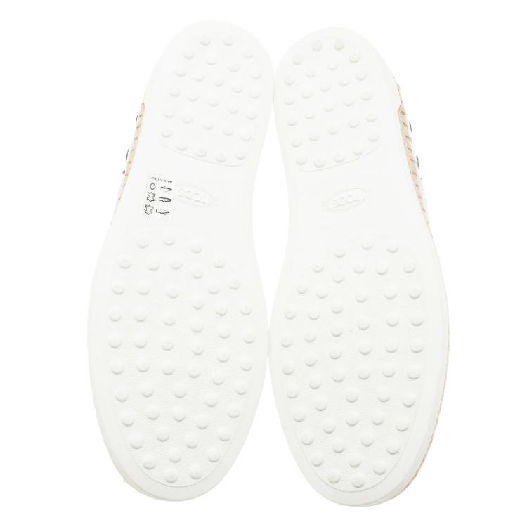 Pre Owned Tod's White  Leather Grommet Francesina Slip On Espadrille Sneakers  Size 40