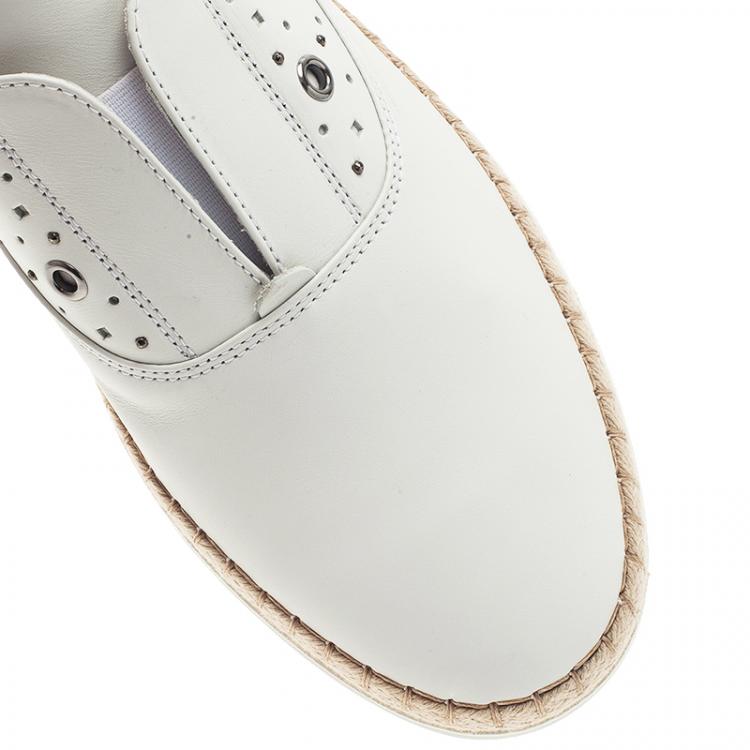 Pre Owned Tod's White  Leather Grommet Francesina Slip On Espadrille Sneakers  Size 40
