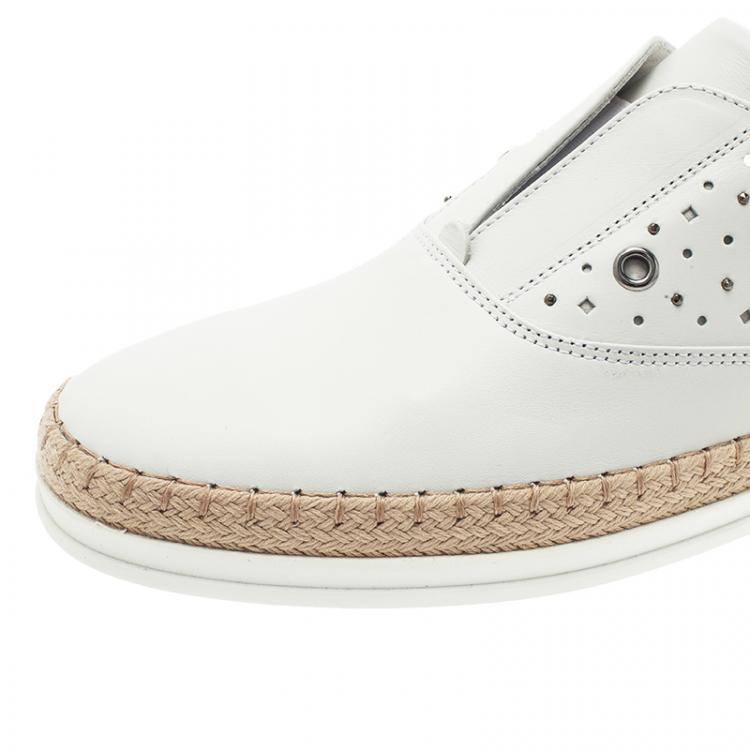 Pre Owned Tod's White  Leather Grommet Francesina Slip On Espadrille Sneakers  Size 40