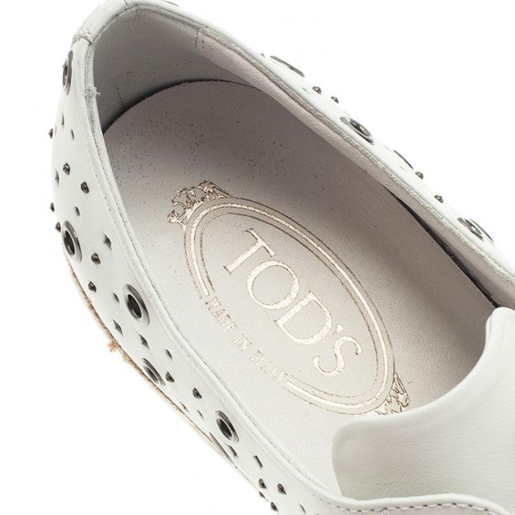 Pre Owned Tod's White  Leather Grommet Francesina Slip On Espadrille Sneakers  Size 40