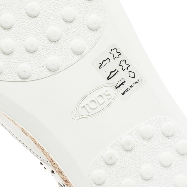 Pre Owned Tod's White  Leather Grommet Francesina Slip On Espadrille Sneakers  Size 40
