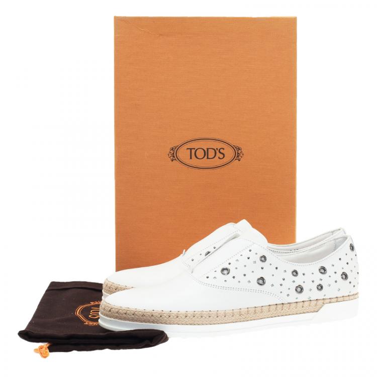 Pre Owned Tod's White  Leather Grommet Francesina Slip On Espadrille Sneakers  Size 40