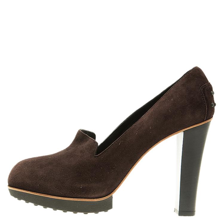 Pre Owned Tod's Dark Brown Suede Loafer Pumps Size 40 