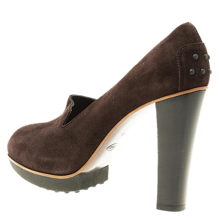 Pre Owned Tod's Dark Brown Suede Loafer Pumps Size 40 
