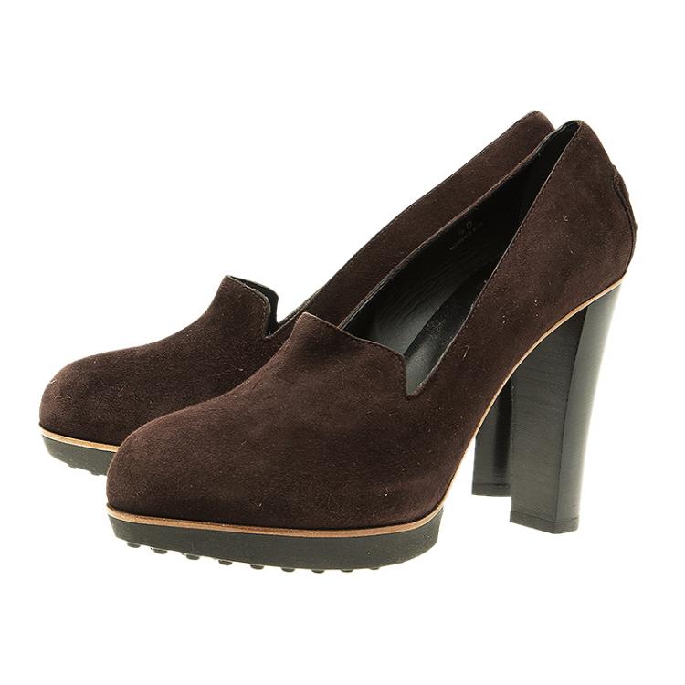 Pre Owned Tod's Dark Brown Suede Loafer Pumps Size 40 