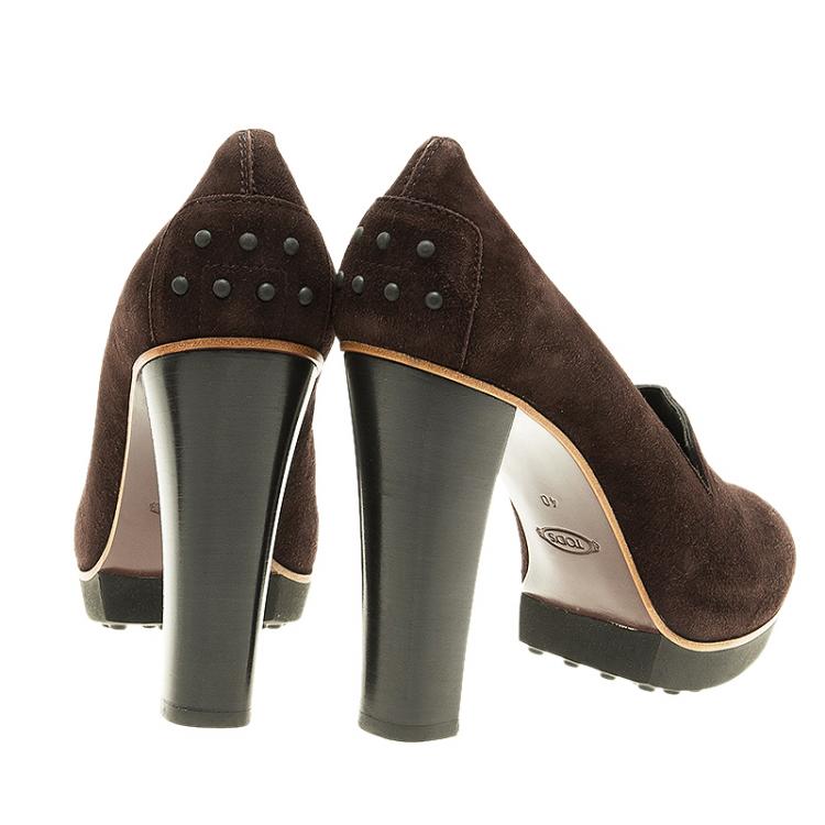 Pre Owned Tod's Dark Brown Suede Loafer Pumps Size 40 