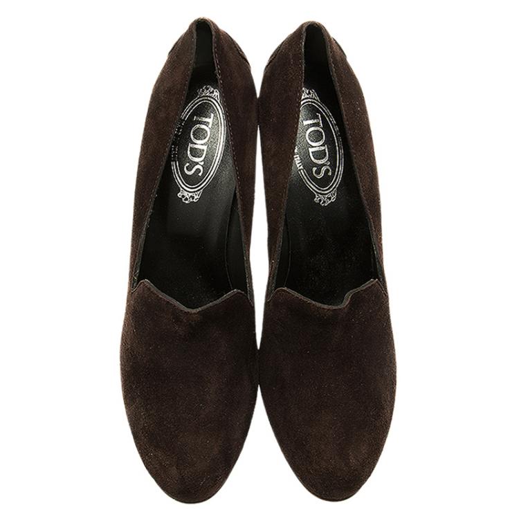 Pre Owned Tod's Dark Brown Suede Loafer Pumps Size 40 