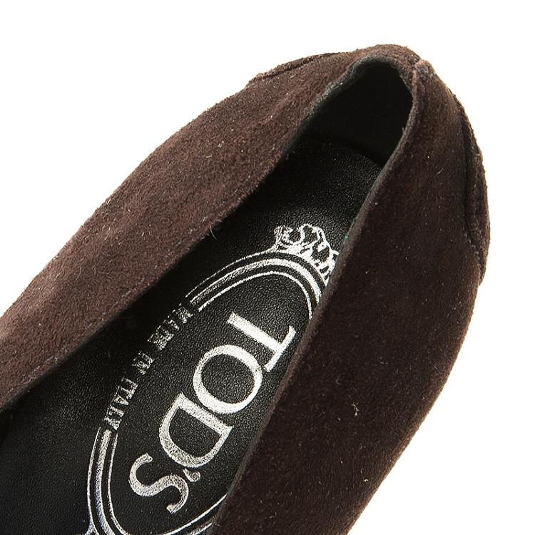Pre Owned Tod's Dark Brown Suede Loafer Pumps Size 40 