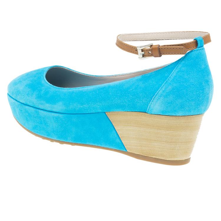 Pre Owned Tod's Blue Suede Ankle Strap Platform Wedge Pumps Size 37