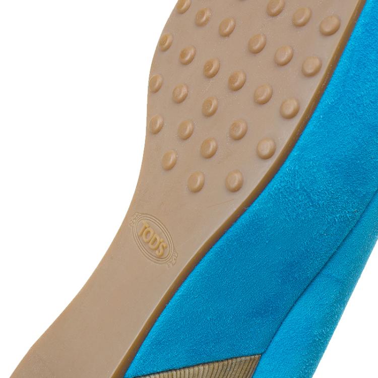 Pre Owned Tod's Blue Suede Ankle Strap Platform Wedge Pumps Size 37