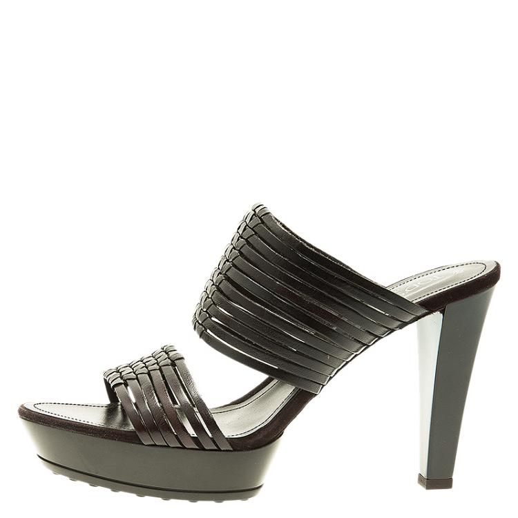 Pre Owned Tod's Brown Leather Strappy Sandals Size 40 