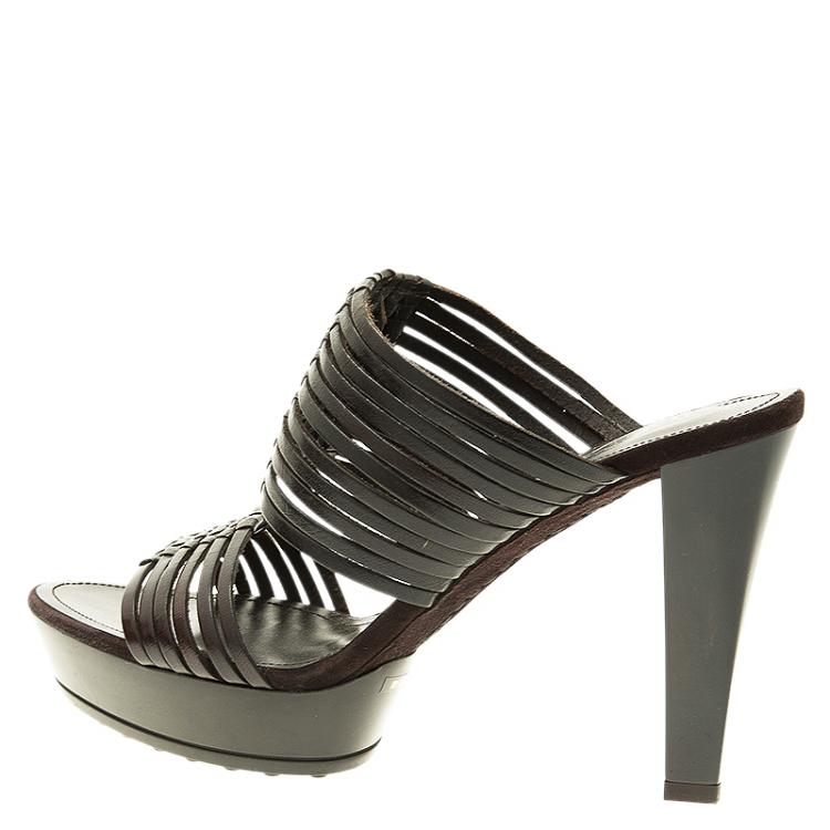 Pre Owned Tod's Brown Leather Strappy Sandals Size 40 