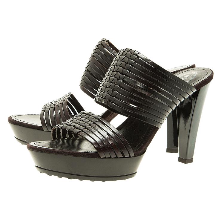 Pre Owned Tod's Brown Leather Strappy Sandals Size 40 