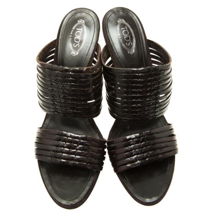 Pre Owned Tod's Brown Leather Strappy Sandals Size 40 