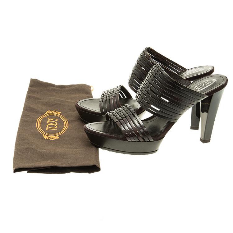 Pre Owned Tod's Brown Leather Strappy Sandals Size 40 