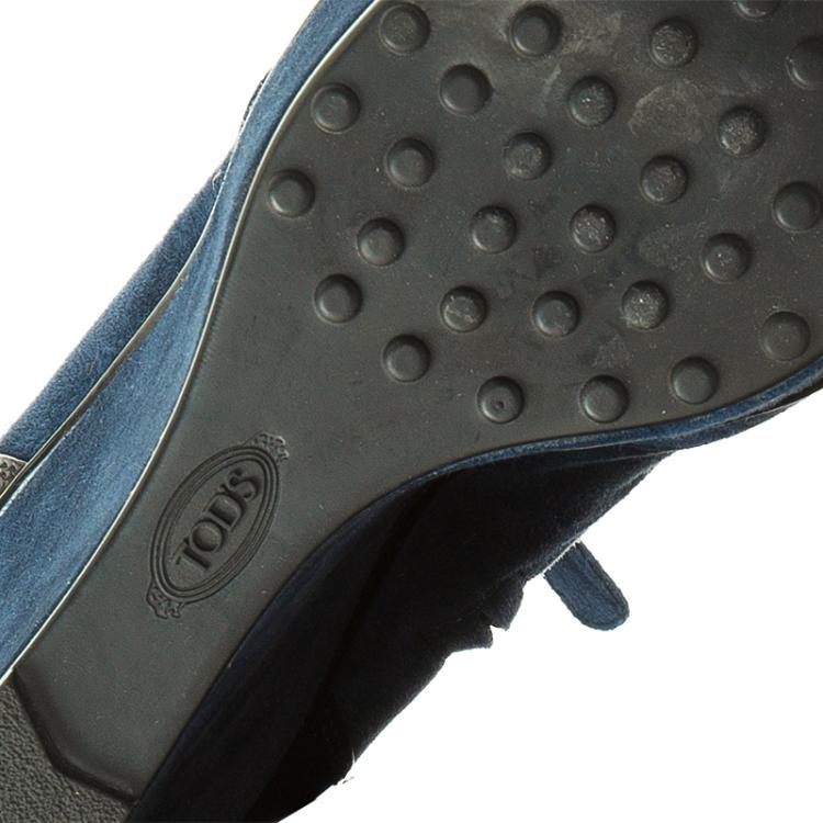 Pre Owned Tod's Navy Blue Suede Buckle Detail Wedge Boots Size 37