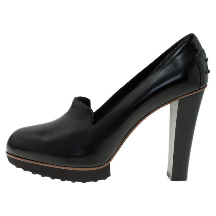 Pre Owned Tod's Black Leather Loafer Platform Pumps Size 40