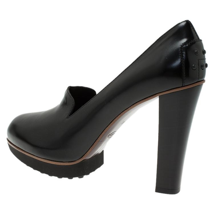 Pre Owned Tod's Black Leather Loafer Platform Pumps Size 40