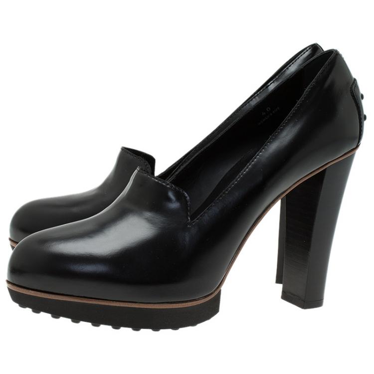 Pre Owned Tod's Black Leather Loafer Platform Pumps Size 40