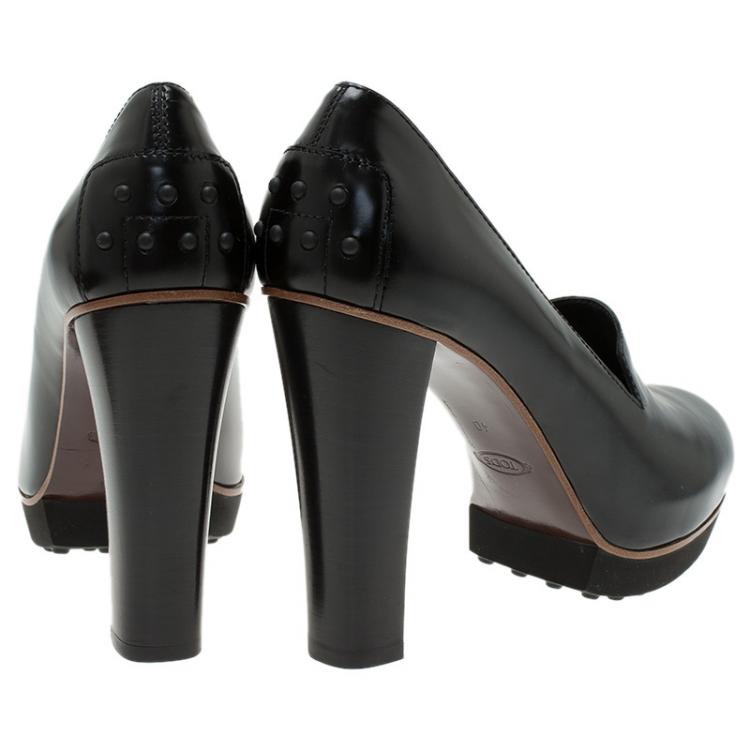Pre Owned Tod's Black Leather Loafer Platform Pumps Size 40