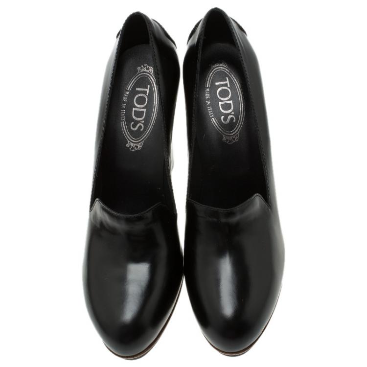 Pre Owned Tod's Black Leather Loafer Platform Pumps Size 40