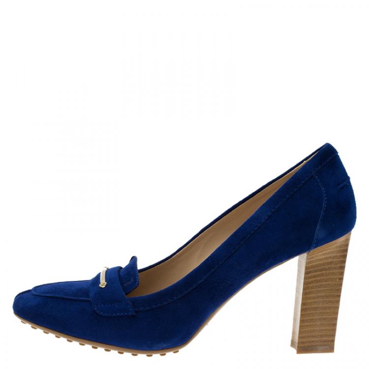 Pre Owned Tod's Blue Suede Loafer Pumps Size 38.5