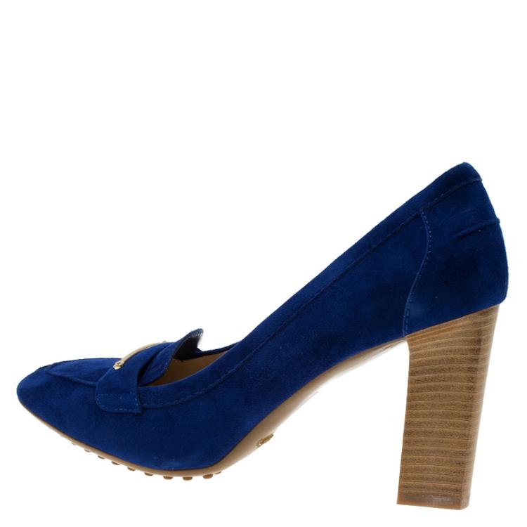 Pre Owned Tod's Blue Suede Loafer Pumps Size 38.5