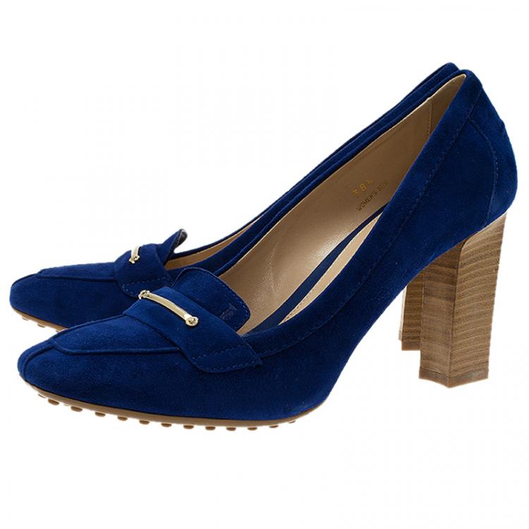 Pre Owned Tod's Blue Suede Loafer Pumps Size 38.5