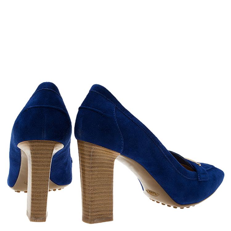 Pre Owned Tod's Blue Suede Loafer Pumps Size 38.5