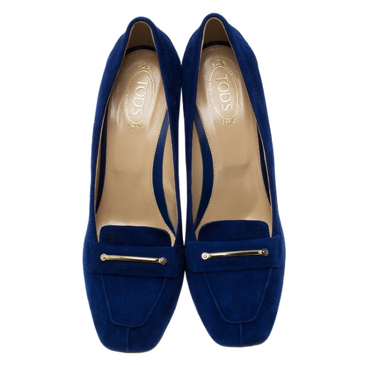 Pre Owned Tod's Blue Suede Loafer Pumps Size 38.5