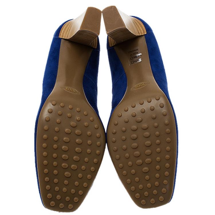 Pre Owned Tod's Blue Suede Loafer Pumps Size 38.5